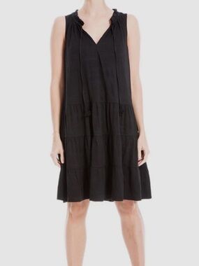 MAX STUDIO 2X Black Tiered Ruffle Mini Dress Sleeveless Flowy Cottagecore Shift